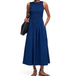 Madewell Navy Blue Smocked Bodice Midi Dress